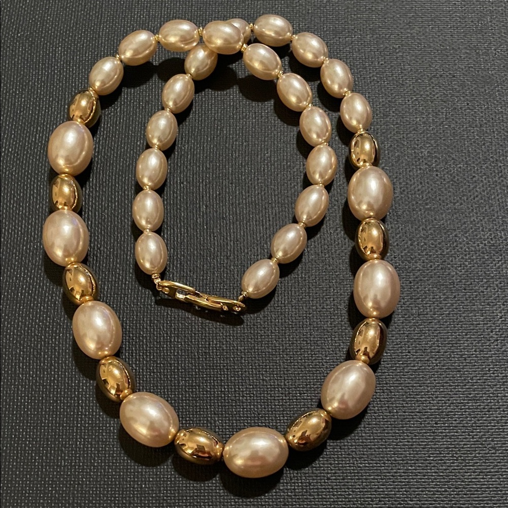 Vintage Napier Graduated Faux Pearl Necklace With Gold Spacers 24”